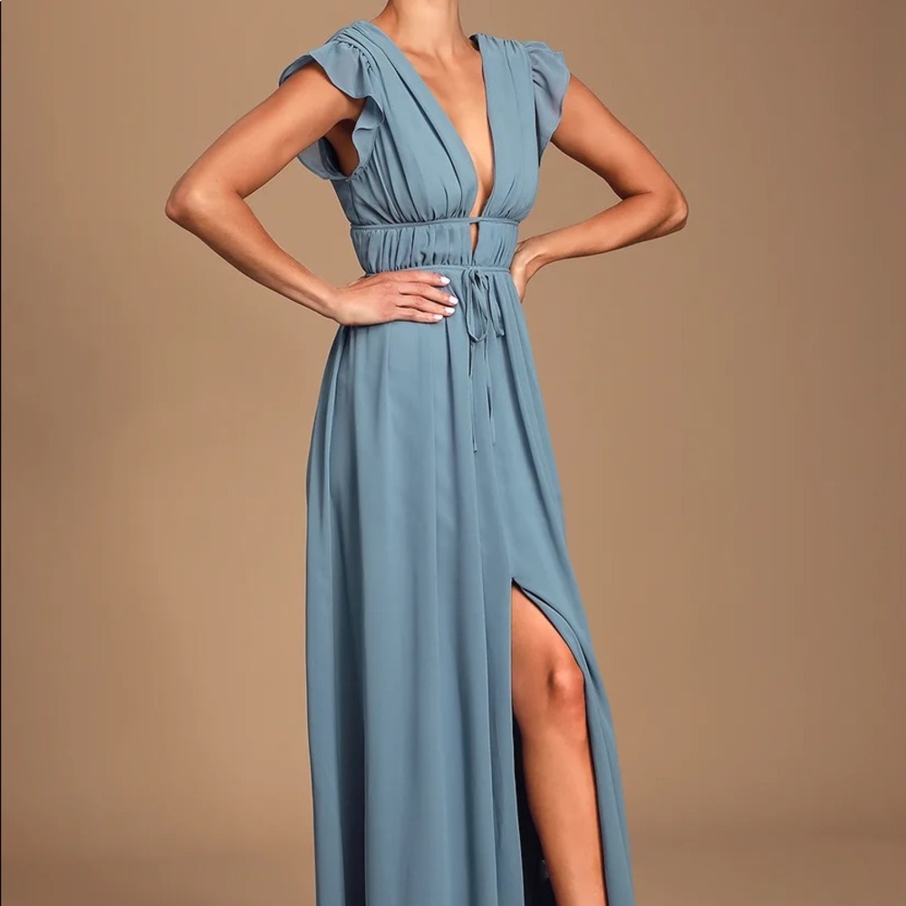 I'm All Yours Slate Blue Ruffled Maxi Dress